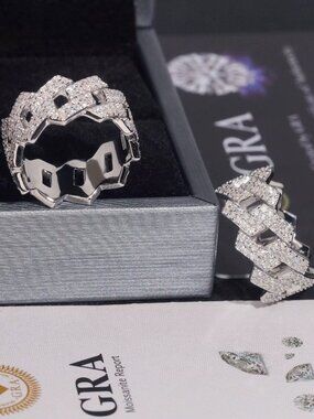 Fully Iced Out VVS Moissanite 925 Sterling Cuban Ring